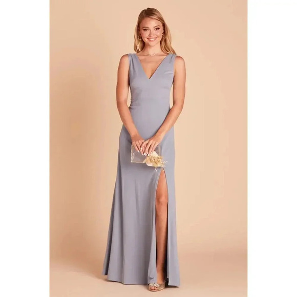 NWT Birdy Grey Shamin Maxi Dress Sleeveless V Front & Back Crepe Dusty Blue 2X - Picture 2 of 10